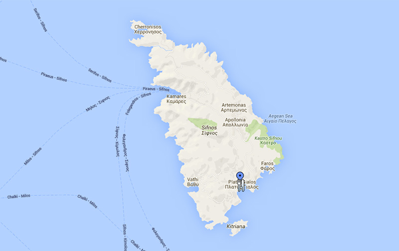 Η θέση του Cyclades Beach στο χάρτη της Σίφνου
